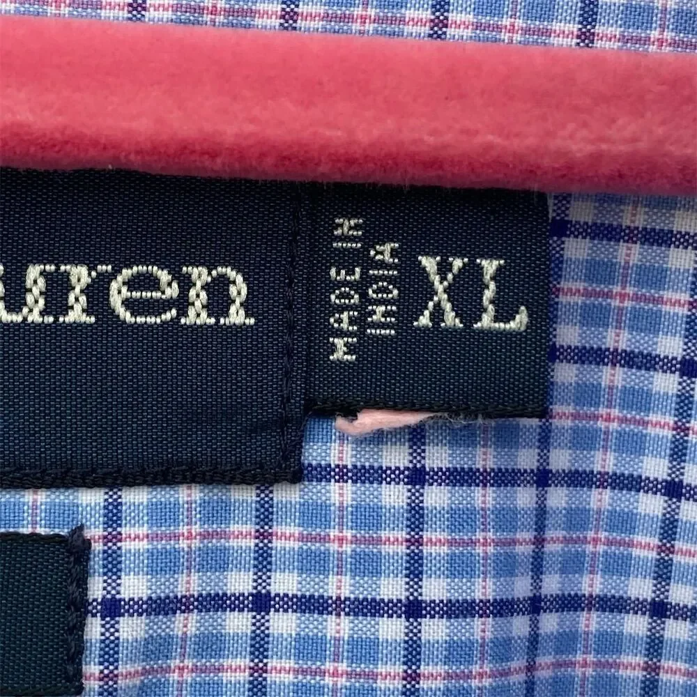 Ralph Lauren Men's XL Blue Check Short Sleeve Button-Up Shirt